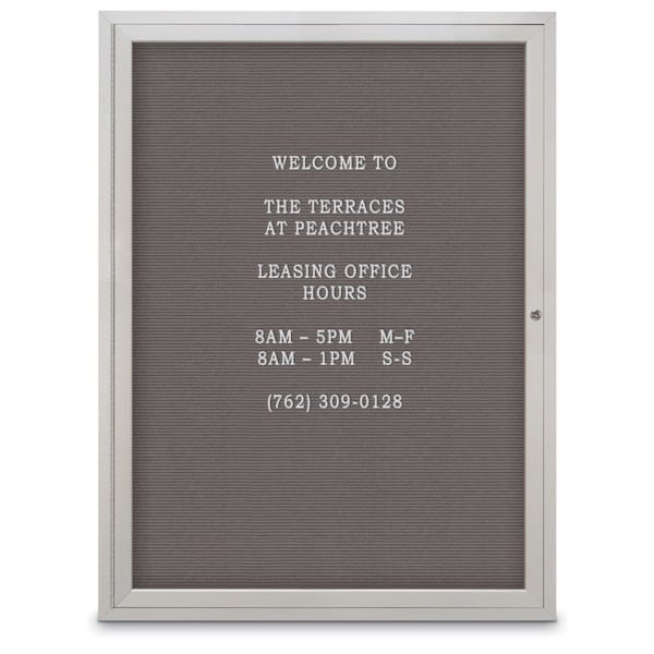 60"x36" 2-Door Enclosed Outdoor Letterboard, Grey Felt/Satin